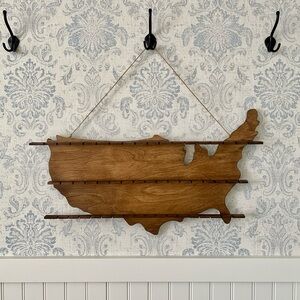 Vintage Wooden US of America Shaped Spoon Display Rack 50 slots